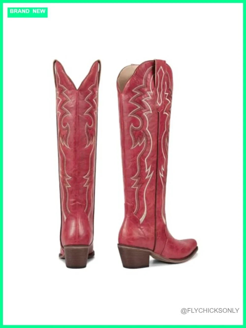 Knee High Cowboy Boots Snip Toe Block Heel Faux Leather Western Women